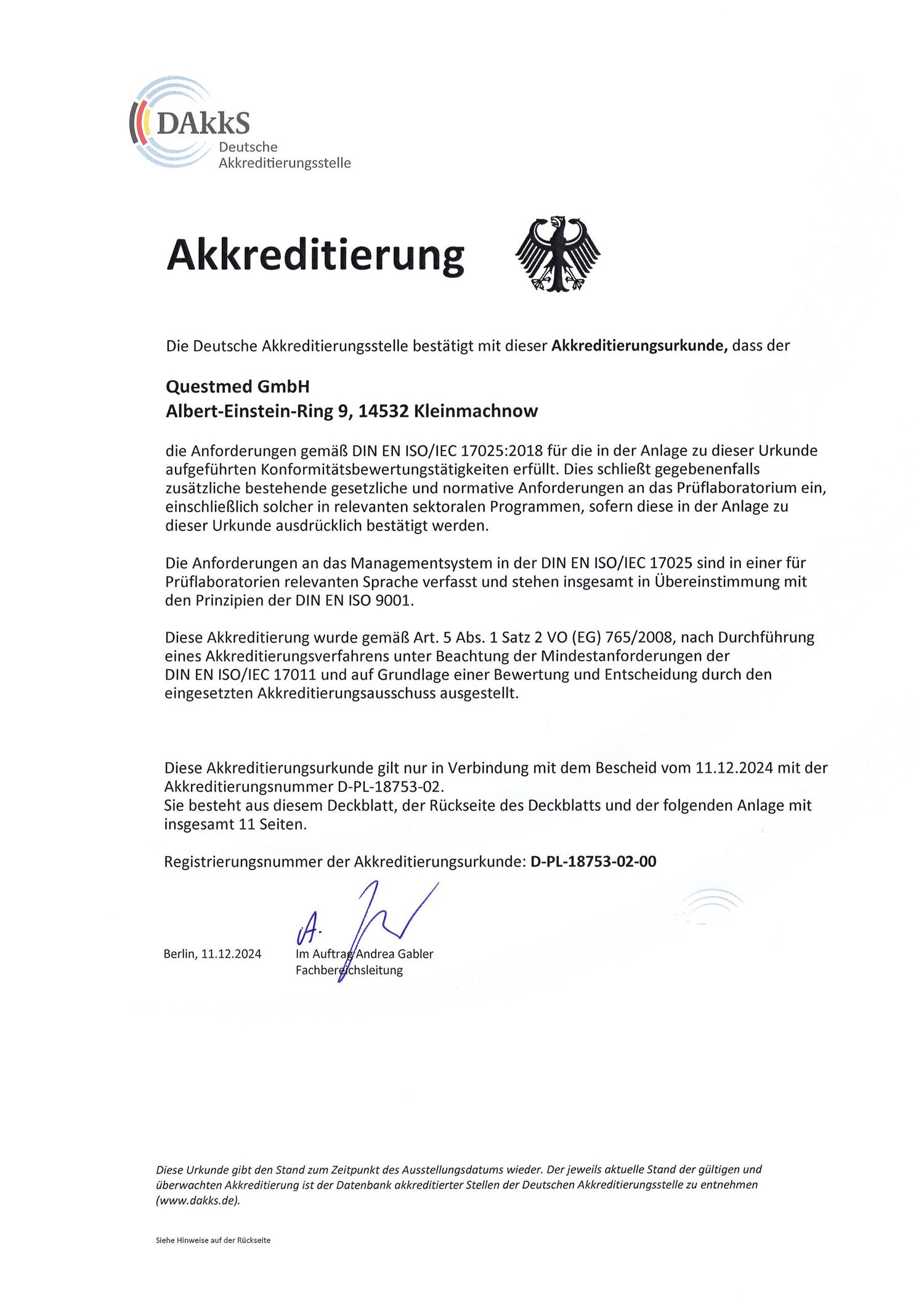 Questmed GmbH: ISO 17025 - Akkreditierung